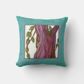 青緑の木と絵画鳥の様式化 クッション (正面)