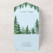 青緑の松の木が一つになったウェディング オールインワン招待状 (外側)