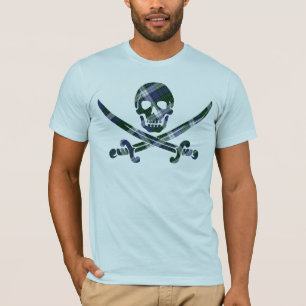青緑の格子縞のスカル Tシャツ