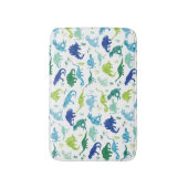 青緑の水彩画の恐竜のシルエットの子供 バスマット (正面縦)