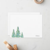 青緑の水彩画の松の木3本 ノートカード (正面/裏面インサイチュ)