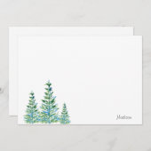 青緑の水彩画の松の木3本 ノートカード (正面/裏面)