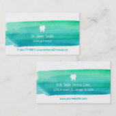 青緑の水彩画の歯科医の名刺 名刺 (正面/裏面)