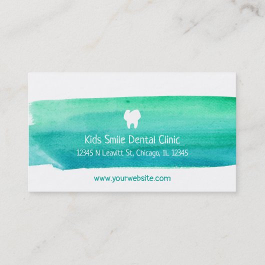 青緑の水彩画の歯科医の名刺 名刺 (裏面)