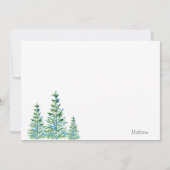 青緑の水彩画の3本の松の木 ノートカード (正面)