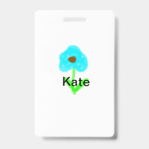 青緑の水彩画 お名前テキストカスタム バッジ