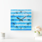 青緑の海は縞で飾ります スクエア壁時計 (ホーム)