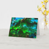 青緑の海景アルコールインク絵画 カード (黄色い花)