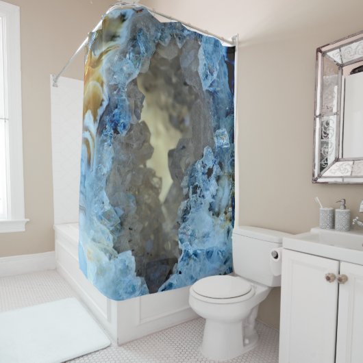 青緑の灰色のクリーム色のGeodeの水晶のイメージ シャワーカーテン (インサイチュ)