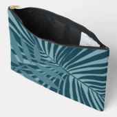 青緑の灰色のヤシと熱帯の葉抽象芸術 アクセサリーポーチ (見開き)