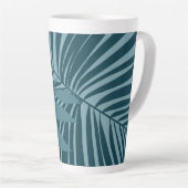 青緑の灰色のヤシと熱帯の葉抽象芸術 カフェラテマグ (右アングル)