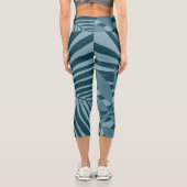 青緑の灰色のヤシと熱帯の葉抽象芸術 カプリレギンス (裏面)