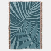青緑の灰色のヤシと熱帯の葉抽象芸術 スローブランケット (正面縦)