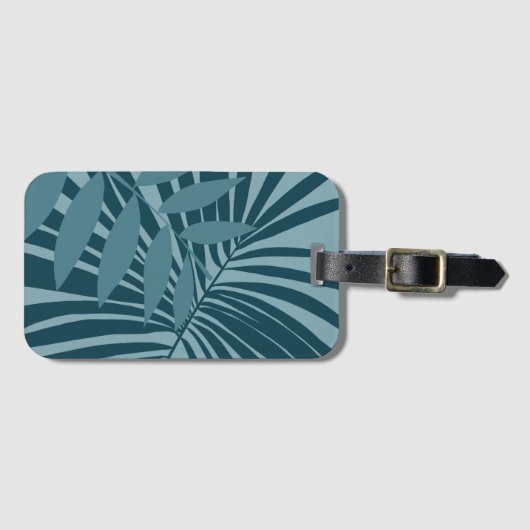 青緑の灰色のヤシと熱帯の葉抽象芸術 ラゲッジタグ (正面横)