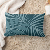青緑の灰色のヤシと熱帯の葉抽象芸術 ランバークッション (ブランケット)