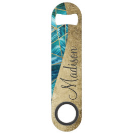 青緑の瑪瑙の黒の金ゴールドの幾何学的なモノグラム スピード栓抜き