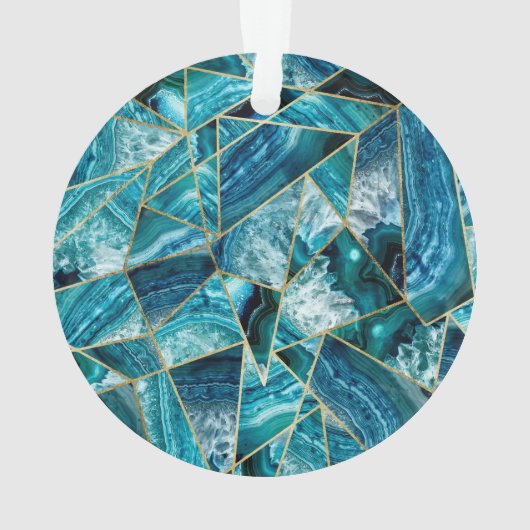 青緑の瑪瑙の黒の金ゴールドの幾何学的な三角形 オーナメント (裏面)