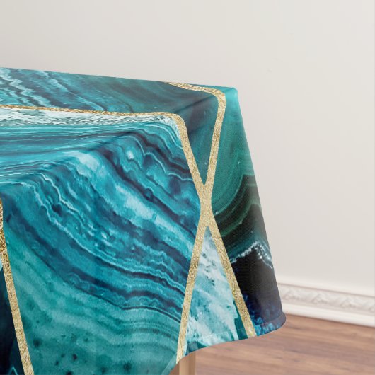青緑の瑪瑙の黒の金ゴールドの幾何学的な三角形 テーブルクロス (インサイチュ)