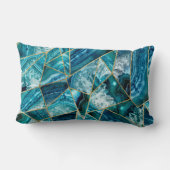 青緑の瑪瑙の黒の金ゴールドの幾何学的な三角形 ランバークッション (裏面)