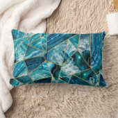 青緑の瑪瑙の黒の金ゴールドの幾何学的な三角形 ランバークッション (ブランケット)