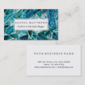 青緑の瑪瑙の黒の金ゴールドの幾何学的な三角形 名刺 (正面/裏面)