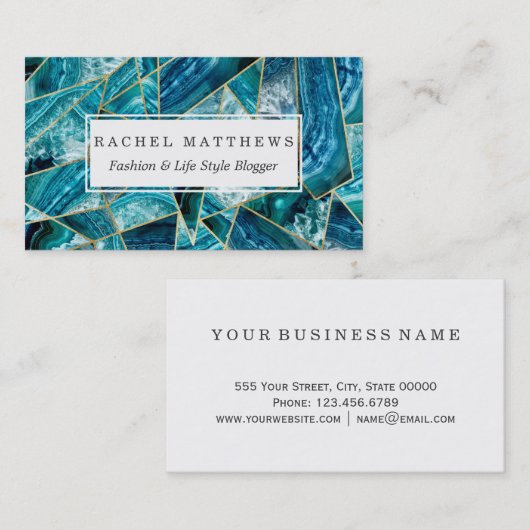 青緑の瑪瑙の黒の金ゴールドの幾何学的な三角形 名刺 (正面/裏面)