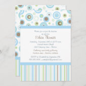 青緑の甘い男の赤ちゃんの水玉模様の洗礼の招待 招待状 (正面/裏面)