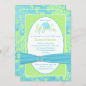青緑の白い花の一口は招待状を見、 招待状 (正面/裏面)