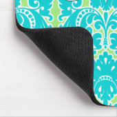 青緑の白くストライプのなダマスク織のモノグラムのマウスパッド マウスパッド (コーナー)