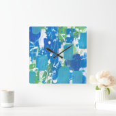 青緑の白の抽象芸術 スクエア壁時計 (ホーム)