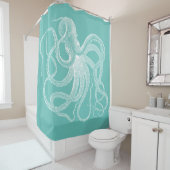 青緑の白航海のタコイラストレーション シャワーカーテン (インサイチュ)