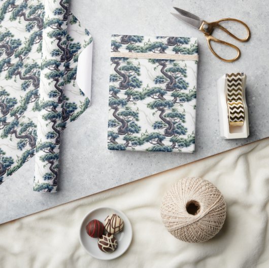 青緑の盆栽 –  ラッピングペーパー (クラフト)