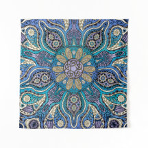 青緑の紫色のケルト族の曼荼羅の壁のタペストリー