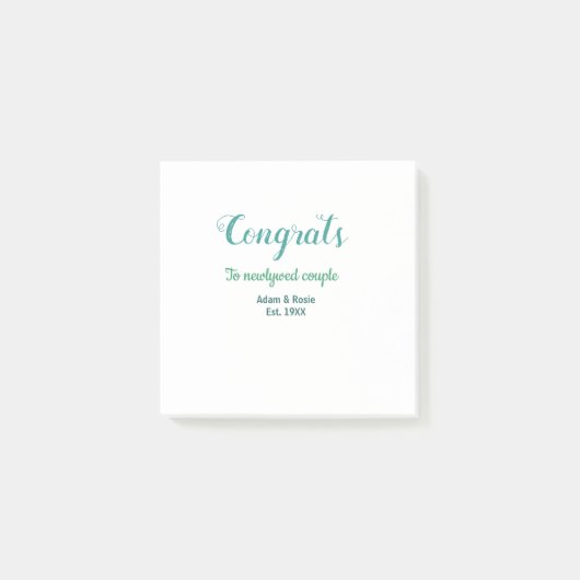 青緑の結婚おめでとうカップル 名前 予定年 ポストイット (正面)