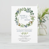 青緑の花のリースの素朴な引っ越し祝いパーティー 招待状 (スタンド正面)