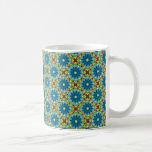 青緑の花の模様 コーヒーマグカップ (右)