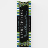 青緑の花柄のストライプのオープンビジネス 横断幕 (縦)