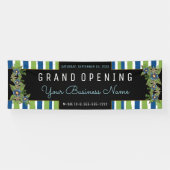 青緑の花柄のストライプのオープンビジネス 横断幕 (横)