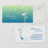 青緑の花柄の渦巻の名刺 名刺 (正面/裏面)