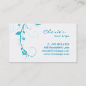 青緑の花柄の渦巻の名刺 名刺 (裏面)