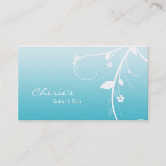 青緑の花柄の渦巻の名刺 名刺 (正面)