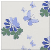 青緑の花蝶のらくがき ファブリック (クローズアップ)