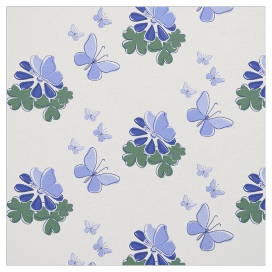 青緑の花蝶のらくがき ファブリック (見本)