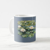 青緑の蓮の葉と蓮の花 コーヒーマグカップ (正面左)