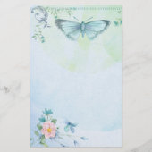 青緑の蝶花のかわいらしい静止した 便箋 (正面)