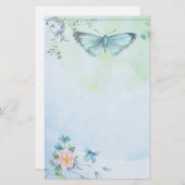 青緑の蝶花のかわいらしい静止した 便箋 (正面/裏面)