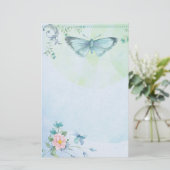 青緑の蝶花のかわいらしい静止した 便箋 (スタンド正面)