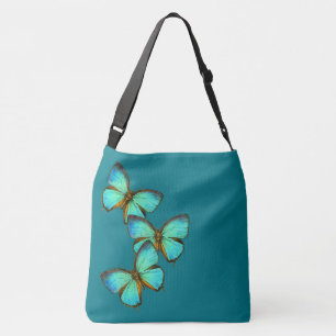 青緑の蝶野性生物のトートバック クロスボディバッグ