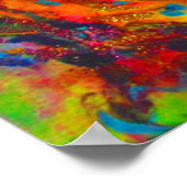 青緑の赤い蝶ティール（緑がかった色）金ゴールドきらめく ポスター (角)