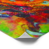 青緑の赤い蝶ティール(緑がかった色)金ゴールドきらめく ポスター (角)